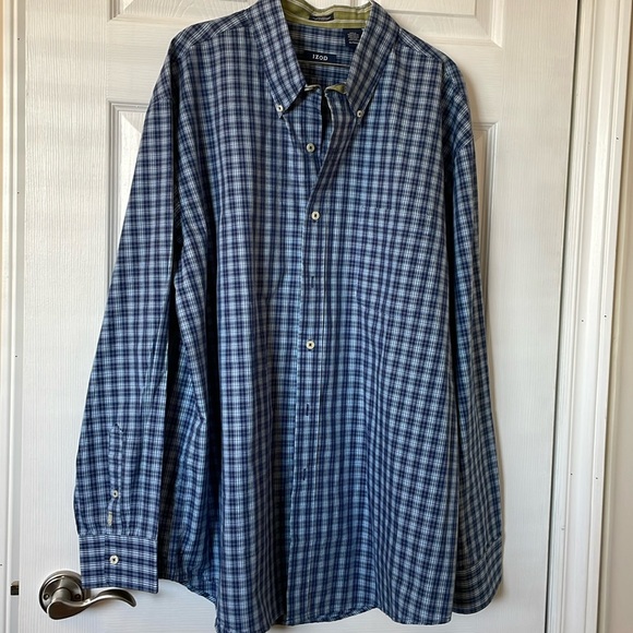 NWOT Mens Izod no iron size xl button down shirt. Blue checked pattern. - Picture 1 of 8